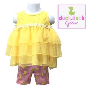 Duck Duck Goose 2Pc Baby Girl Yellow Tunic & Shorts Set Outfit Size 24 Months